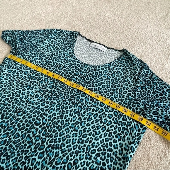 Parisian Works Animal Print blue LEOPARD scoop neck short sleeve shirt 2x - Picture 6 of 7